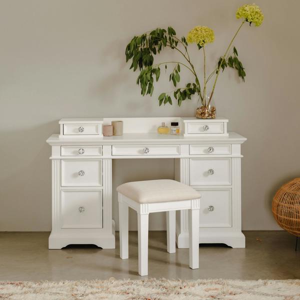 Gainsborough White Dressing Table with Extension Drawers and Crystal Handles