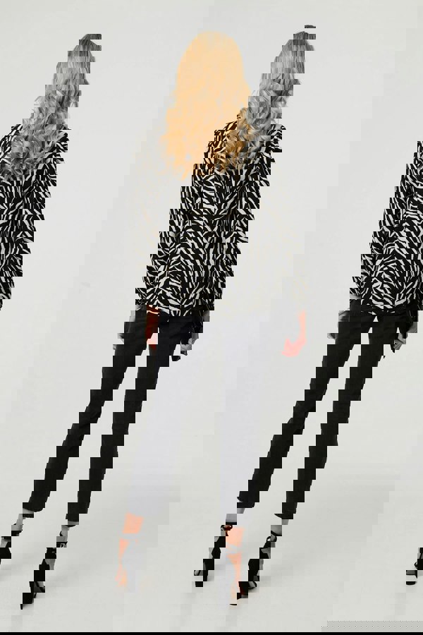 Black | Zebra Print V-Neck Long Sleeve Blouse
