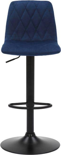 Lamboro Verona Velvet Kitchen Bar Stools, Matt Black Stem & Base, Height Adjustable Gas Lift With Backrest, Breakfast Bar Stool - Blue