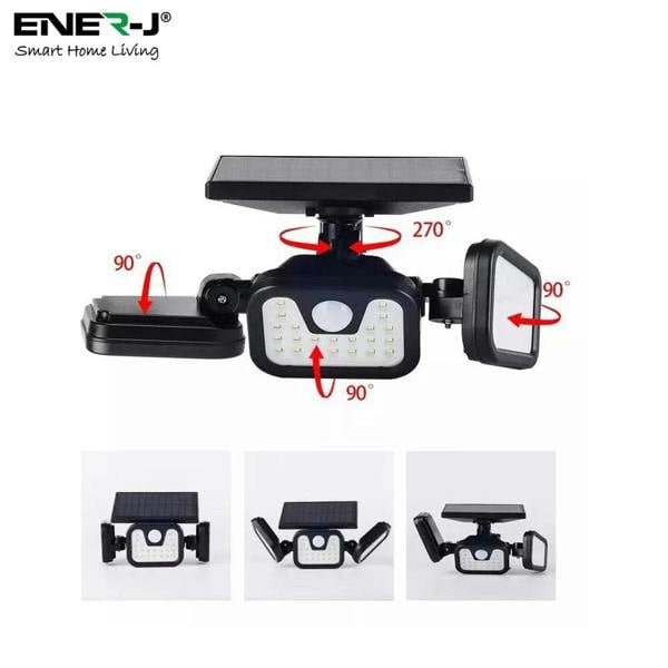 ENER-J Solar Sensor 3 Heads  Wall Light, 2400 mAh, 6000-6500K