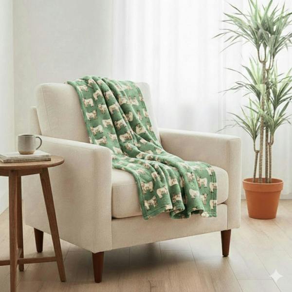 Highland Cow Green Throw 120x150cm