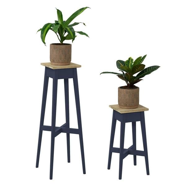 Statement Furniture Florence Plant Stands Set of 2, Tall Small Wooden Plant Holders Assembled