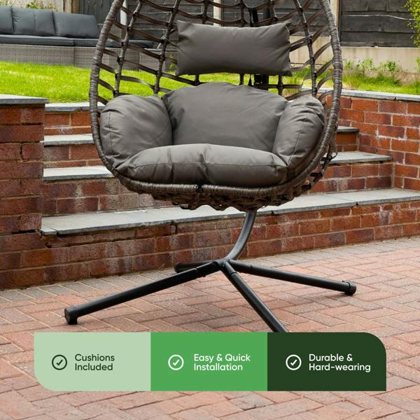 Gardenwize Hanging Egg Chair – Chrysalis Rattan Swing Chair with Cushions