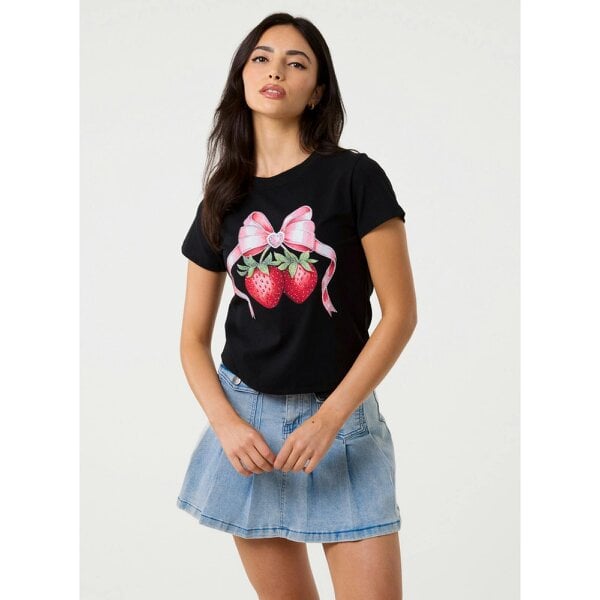 Pink Vanilla Diamante Strawberry Bow Tee