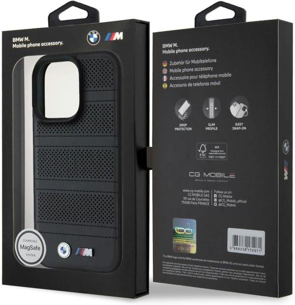 BMW M Perforated Stitched Line Case with MagSafe for iPhone 16 Pro Max 6.9" Black - BMHMP16X23PUSPK