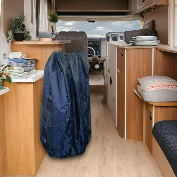 The wastemaster & waste container bag in the back of  a campervan.