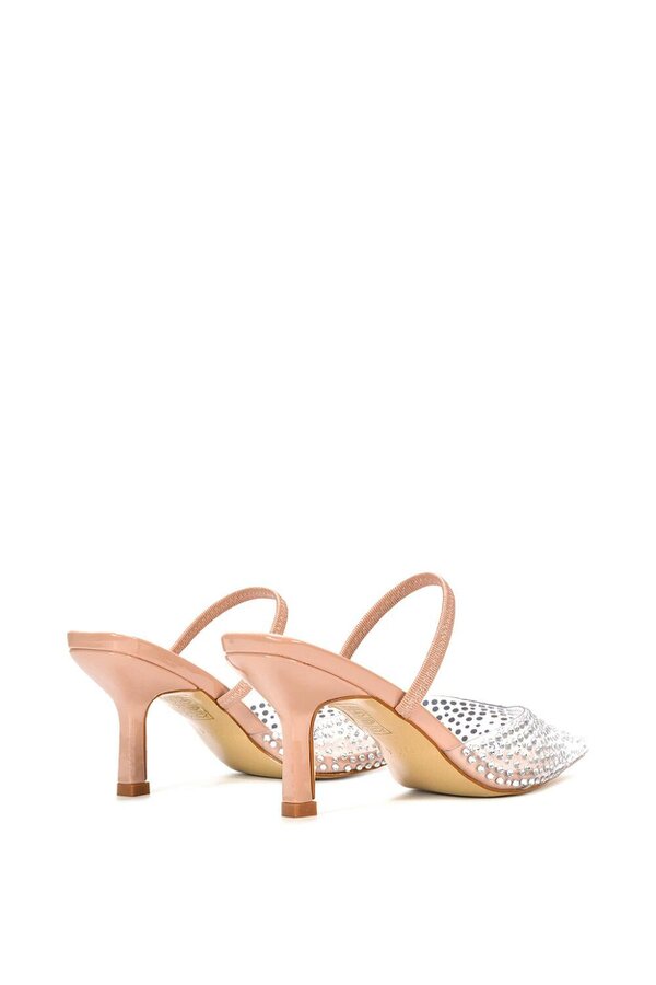 XY LONDON Clear Perspex Diamante Stiletto Heel Slingback Court Shoes
