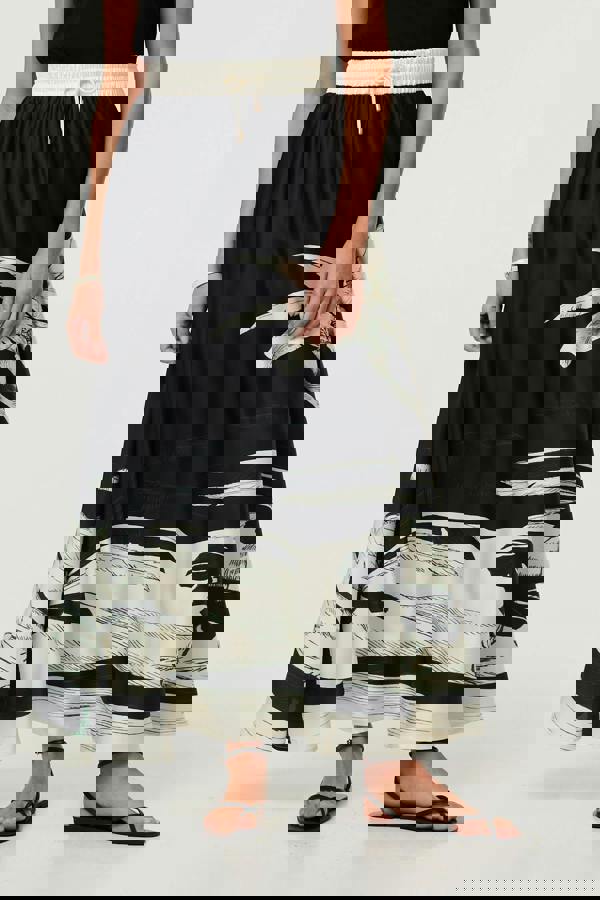 Black | Tropical Print High Waist Maxi Skirt