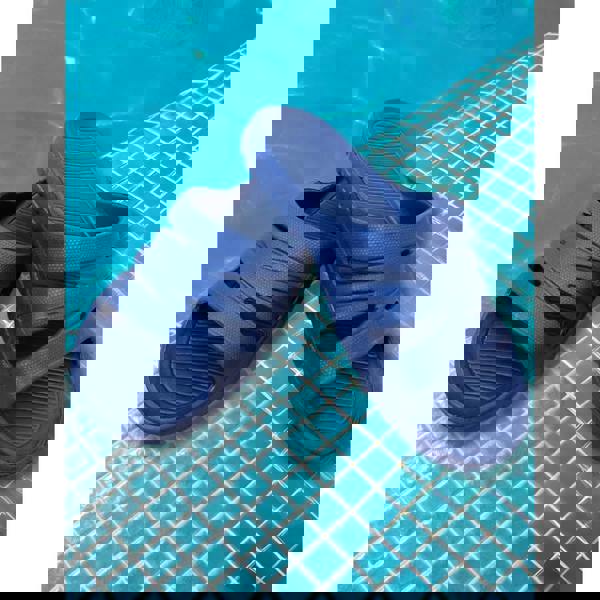 Simply Swim navy unisex pool shoes with royal blue straps and textured soles