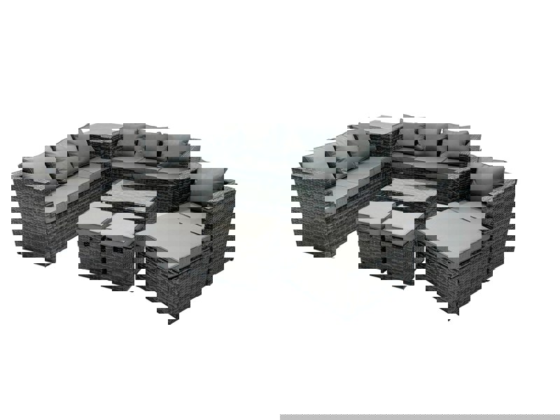 Fimous Rattan Garden Furniture Dining Set 10 seater Patio Coffee Table Sofa Set with 3 Stools Side Table Dark Grey Mixed