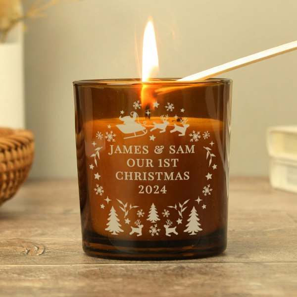 Personalised Memento Company Personalised Engraved Christmas Amber Glass Candle