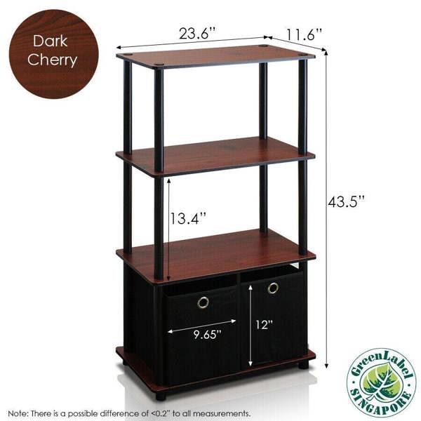 WALPLUS Go Green 4-Tier Multipurpose Storage Rack Shelving Unit w/Bins, Dark Cherry/Black perfect for organized storage and display