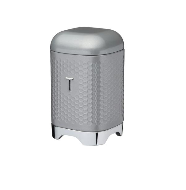 KitchenCraft Lovello Retro Tea Canister with Geometric Textured Finish - Shadow Grey