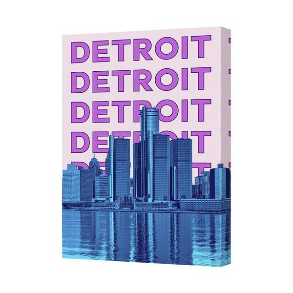 Benjamin Tate Design Detroit Skyline Canvas Art Print Contemporary Gallery Wrapped Deep Frame