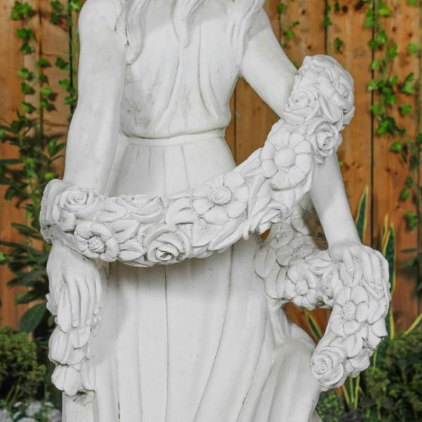 Elegant White Stone Cast Lady With A Rose Garland  1 m 76 Tall 