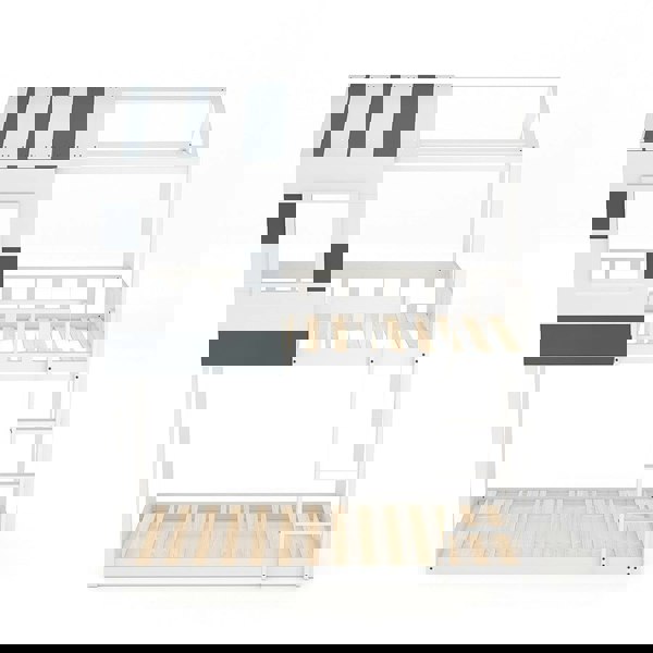 Modern Twin Bunk Bed Slatted Board House Shaped Living and Home