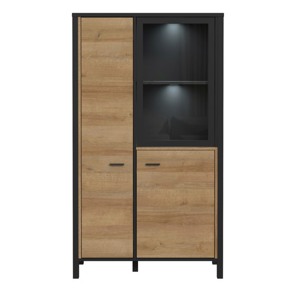 Furniture To Go High Rock Small Display Cabinet in Matt Black/Riviera Oak