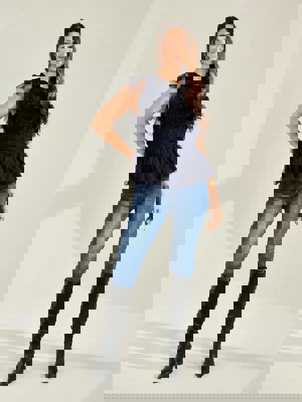 GWD Zoey Sparkle Navy Mesh Embellished Top