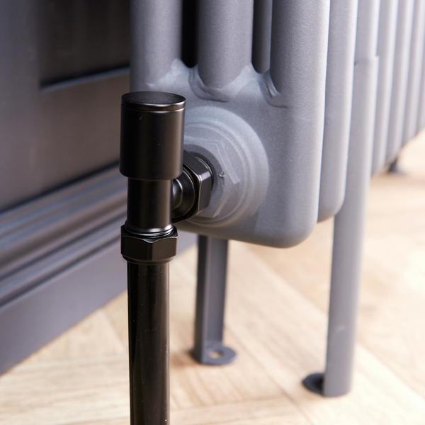 Flode Angled Round Manual Radiator Valve Pack | 15mm x 1/2″ | Satin Black