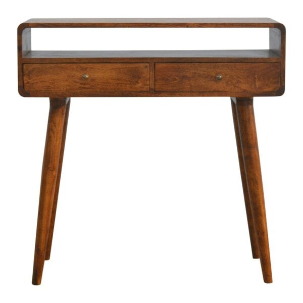 Wyld Haus Ostuni Curved Mango Wood Chestnut Console Table 2 Drawers Open Shelf