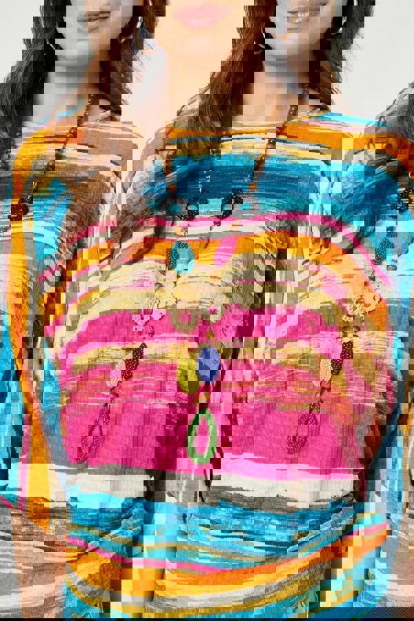 Red | Striped Batwing Top with Necklace