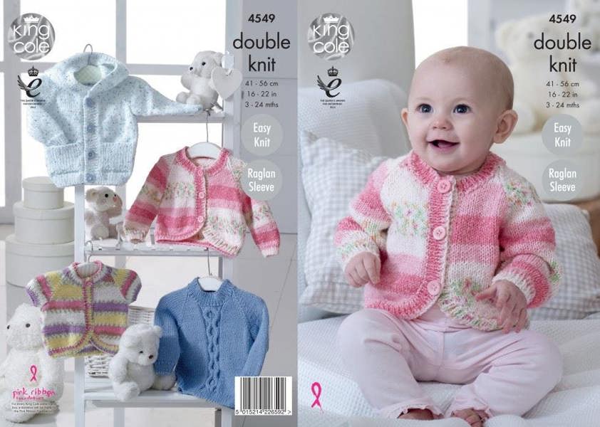 King Cole Knitting Pattern 4548, Hoodies, Cardigans, Sweaters for Baby, 16 - 22 Inches - Intermediate