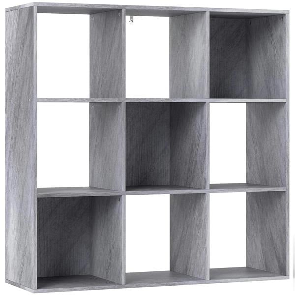 Nine-cube storage shelf in marble grey with nine open cubby compartments.