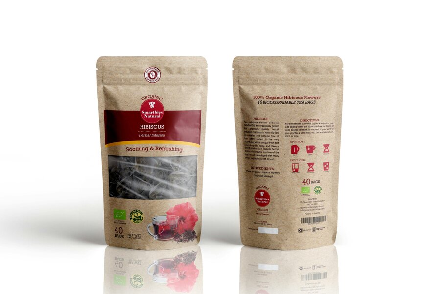 smartbies Organic Hibiscus Flowers Herbal Infusion Tea, 40 Biodegradable Tea bags - Pack of 2