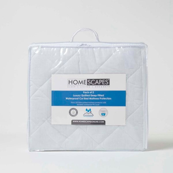 HOMESCAPES Cot Bed Quilted Waterproof Mattress Protector, Pack of 2