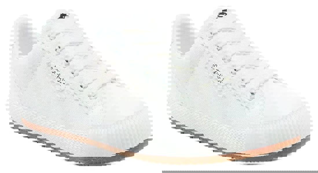 Rocket Dog Cheery Low Womens Casual Lace Up Canvas Shoes Trainers, white sneaker with rubber sole and lace-up front.