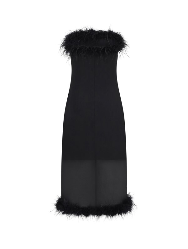 BALOU Ostrich Feather Trimmed Dress - Black