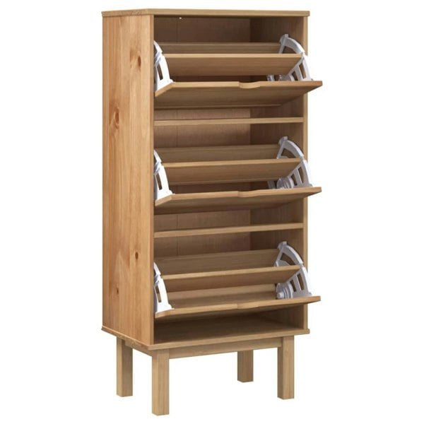 Berkfield Shoe Cabinet OTTA with 3 Drawers Brown Solid Wood Pine