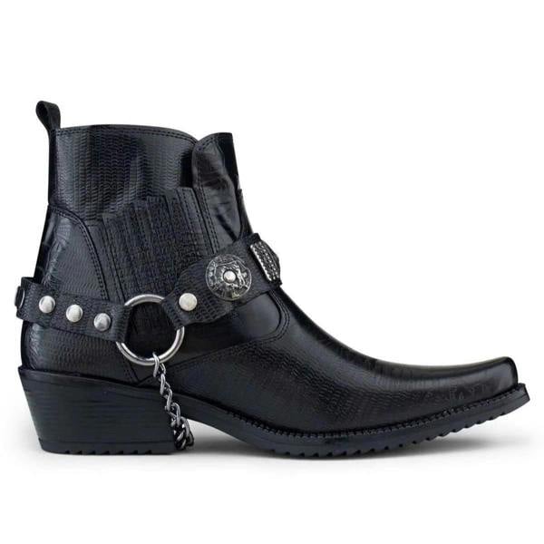 Infinity Leather Men's Black Leather Winklepicker Western Gothic Boots
