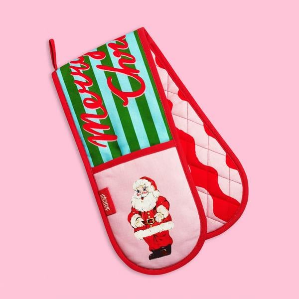 Eleanor Bowmer Santa Cotton Kitchen Double Oven Glove Bright