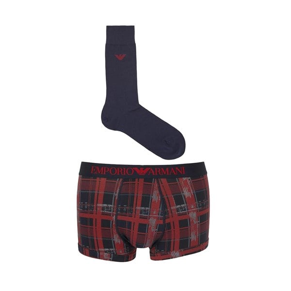 Emporio Armani Trunk & Socks Gift Set Navy/Tartan
