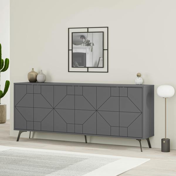 Decortie Dune Gold Marble Effect Geometric 6 Door Sideboard with Metal Legs (W) 181cm