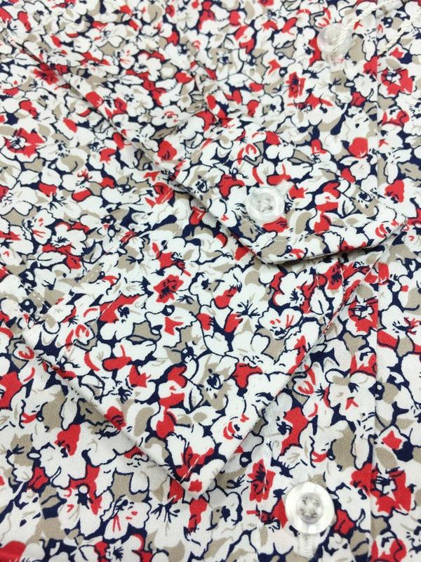 Red & White Floral Print Fitted Shirt