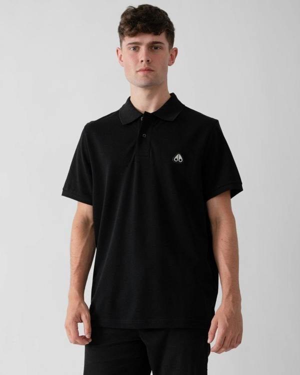 Moose Knuckles Everett Mens Polo Shirt - Black 292 - CHO - Designer Mens Short Sleeve Polo Shirts