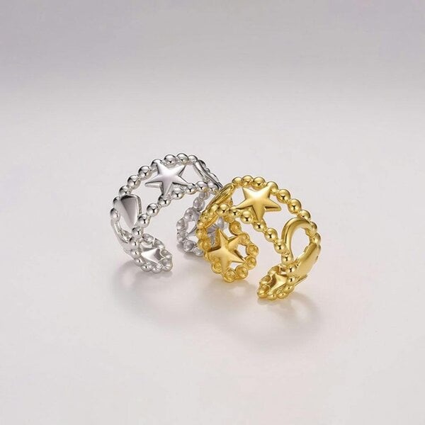 The Colourful Aura Celestial Star Moon Beaded Adjustable Ring Open Band (Gold/Silver)