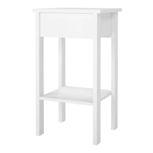 Wyld Haus Wildberry Matt White Wooden Bedside Table with 1 Drawer Bottom Shelf Leather Handles