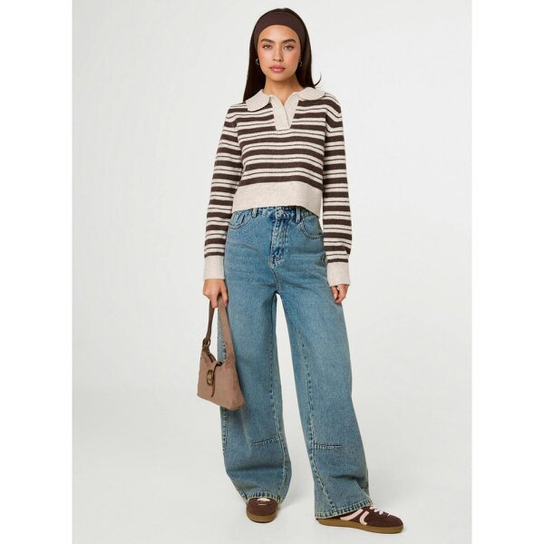 Pink Vanilla Stripe Long Sleeve Polo Collar Jumper