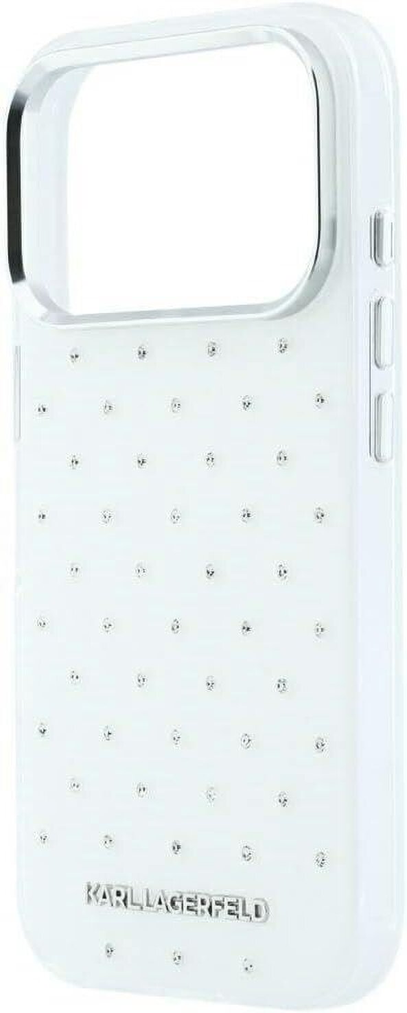 Karl Lagerfeld IML Rhinestones Allover and Electroplated Logo Case for iPhone 17/18 Pro 6.3" White - KLHCP18L6HCRDKLH