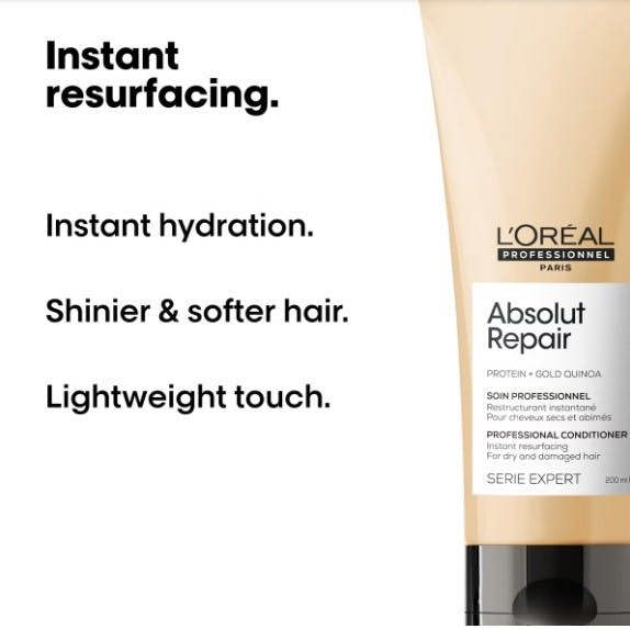 L'Oreal Absolut Repair Conditioner enriched with Golden Quinoa Extract and Wheat Protein combines an intense restructuring with a light touch.