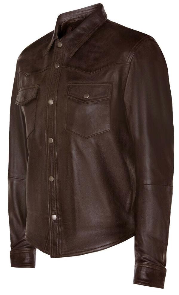 Infinity Leather Mens Retro Leather Shirt Jeans Jacket-Beijing