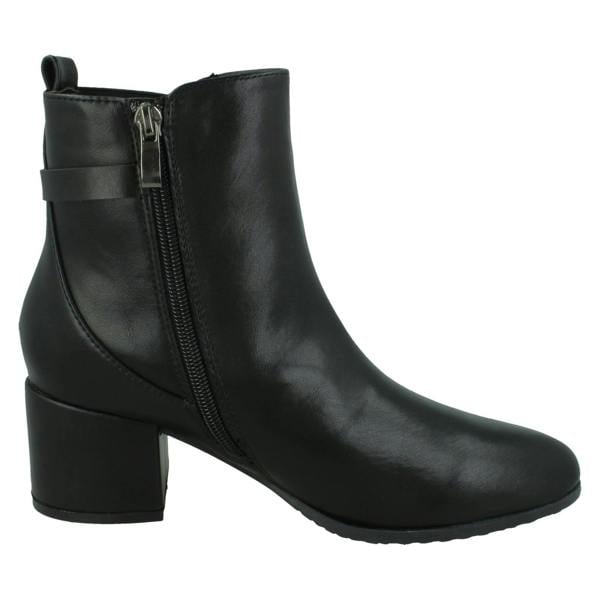 Spot On Ladies Spot On Mid Block Heel Ankle Boots with Back Strap F51239
