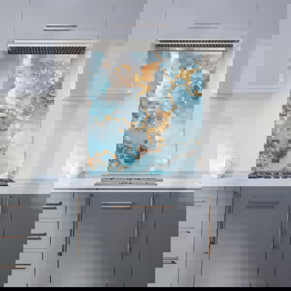Warren Reed - Designer Blue And Gold Marble Effect Kitchen Splashback
