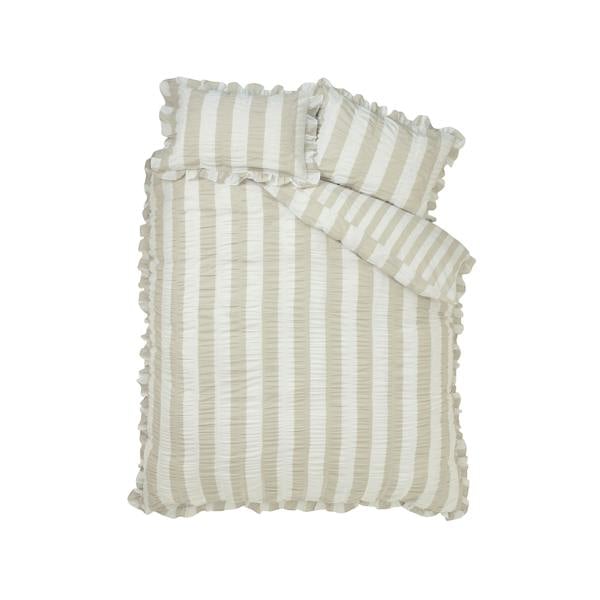Catherine Lansfield Seersucker Frill Stripe Duvet Cover Set Natural