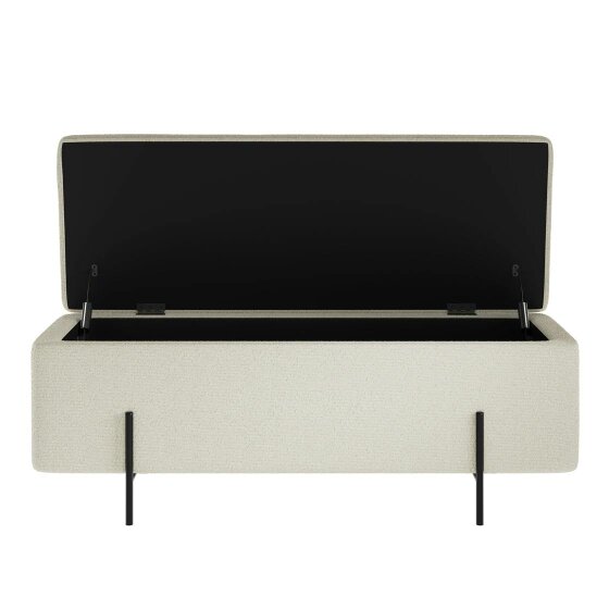 Wyld Haus Elowen Rectangle Storage Ottoman Bench Ivory Boucle Black Metal Legs