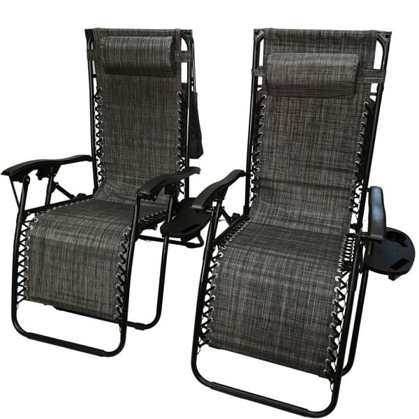 Samuel Alexander Pack of 2 Multi Position Garden Gravity Relaxer Chair Sun Loungers with Sun Canopy in Grey