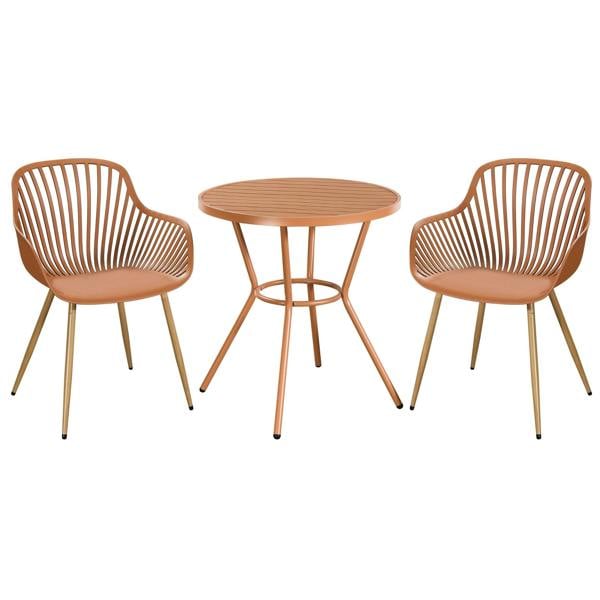 Core Products 3 Piece Bistro Garden Set, Pair Of Sunray Armchairs & Round Plastic Table, Moss Green With Wood Effect Legs